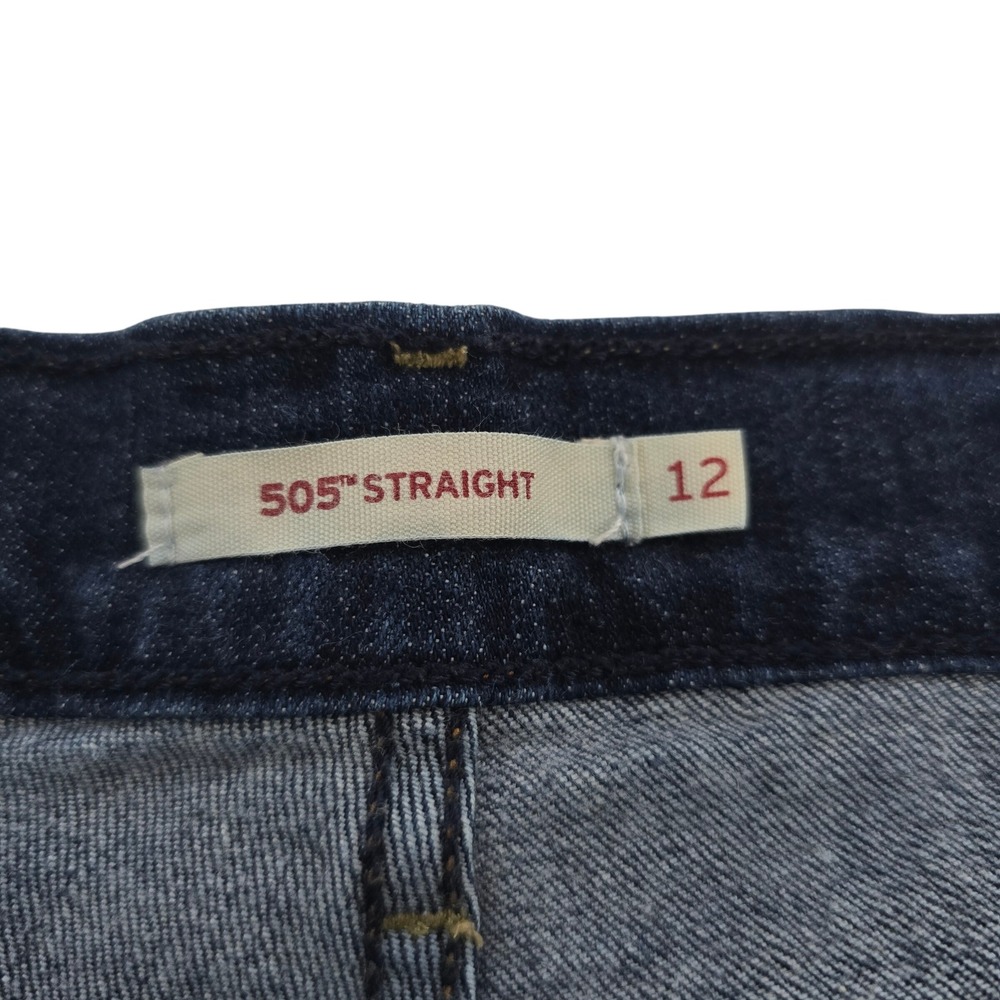 Levis 505 Straight Leg Jeans Dark Wash Raw Hem Denim Womens Size 12 - Picture 8 of 8